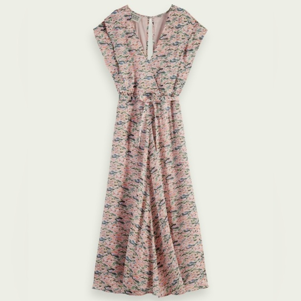 Scotch & Soda Belted Summer Edition Floral Midi Dress in Pink Size Small